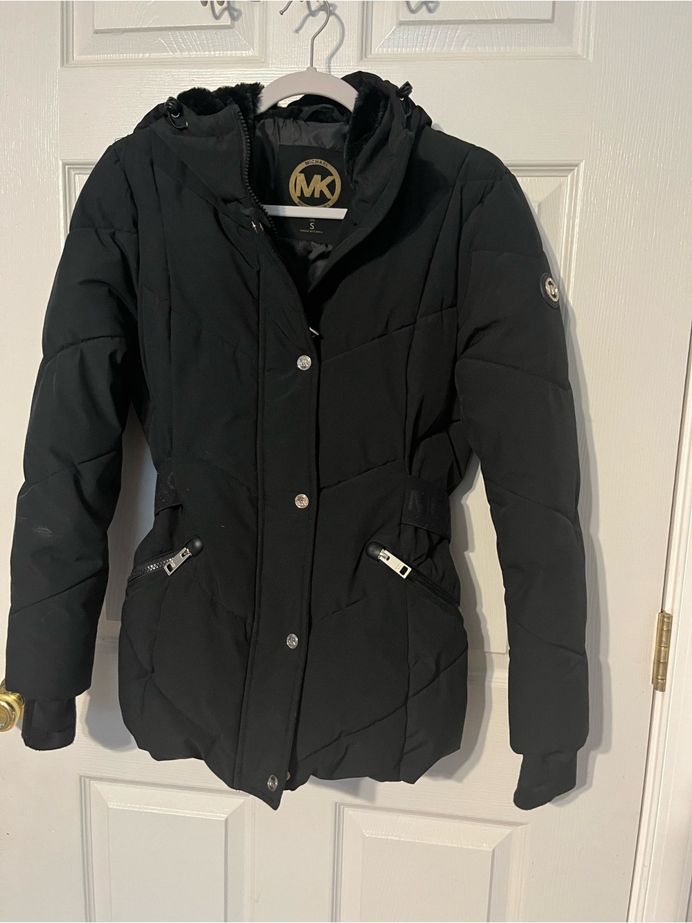 Michael Kors Black Quilted Hooded Puffer Jacket Small